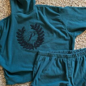 Victoria's Secret Teal Pullover Hoodie & Lounge Shorts Set